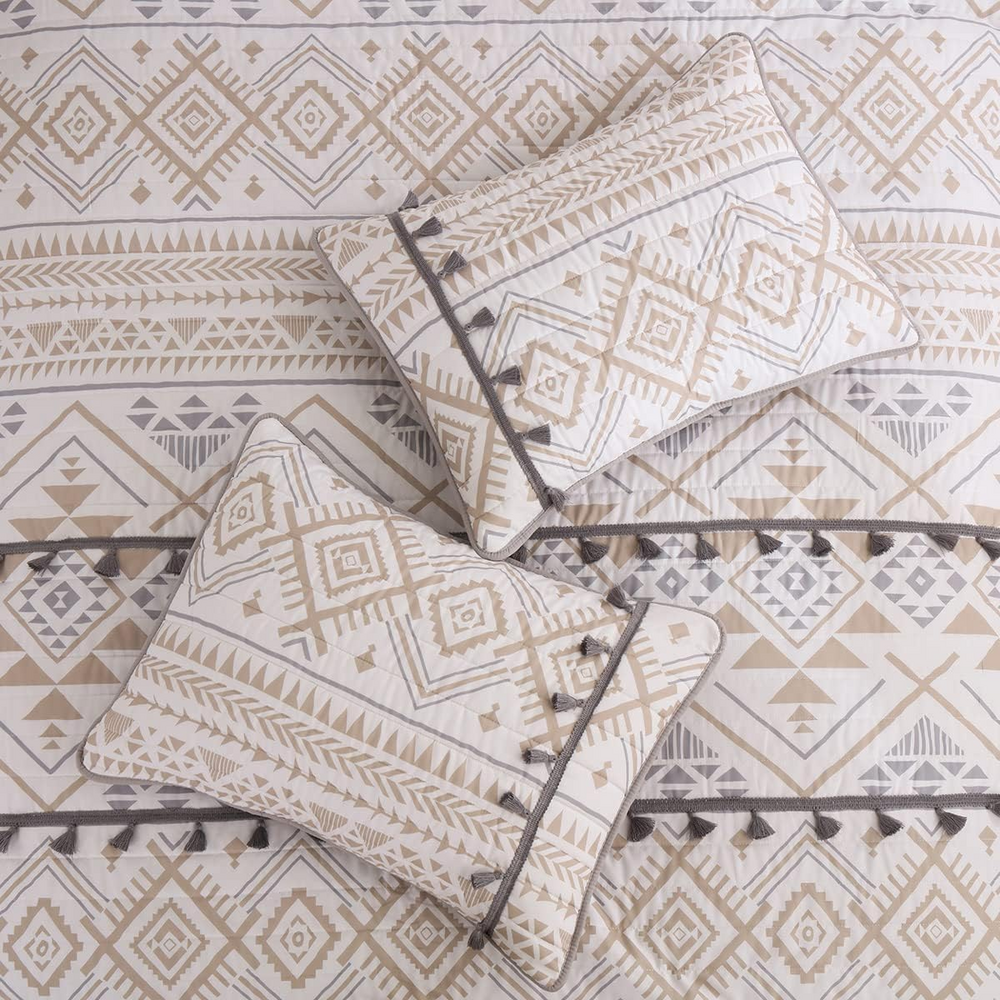 HORIMOTEHOME HORIMOTE HOME Boho Style Beige Twin Quilt Set with Tassle, Soft and - Picture 7 of 7